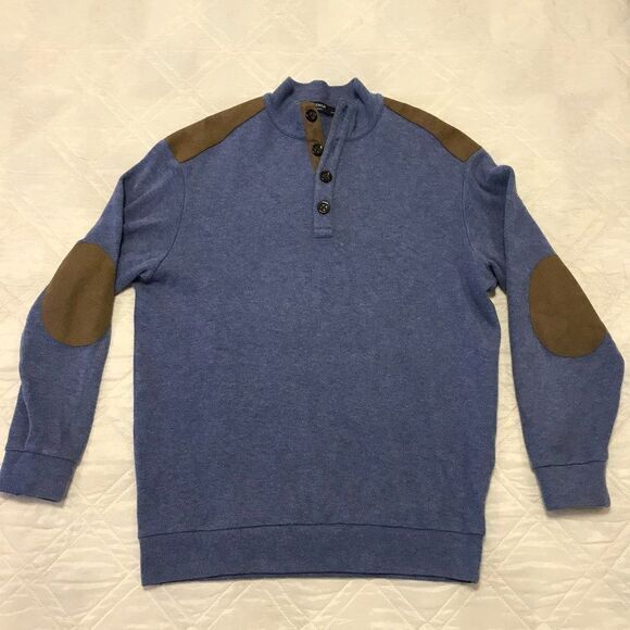 Cremieux 4 button blue‎ sweater with elbo pads Large - Picture 1 of 4